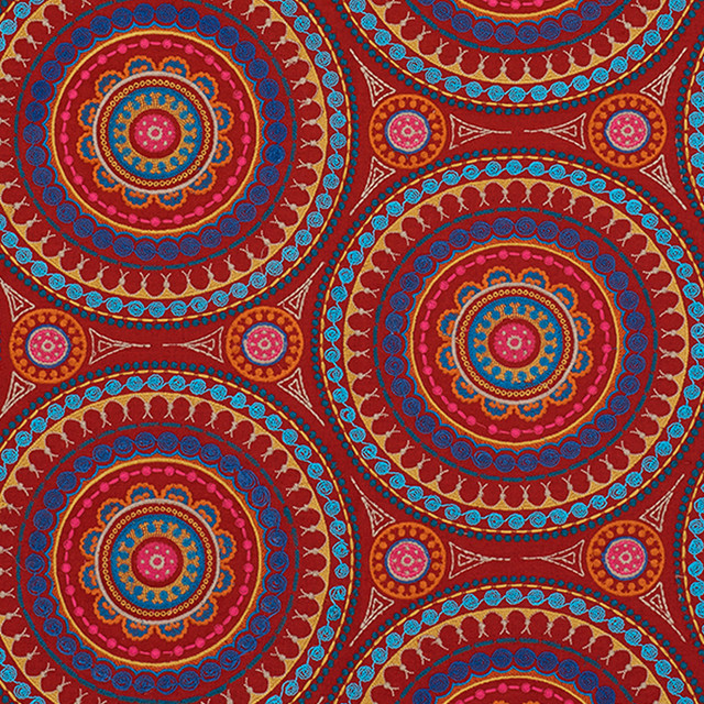 Schumacher Fabric Idris Embroidery Red & Multi 71951 Caravanne 40% Linen, 33% Cotton, 27% Polyester Martindale 24,000 Horizontal: 25 and Vertical: 15 52 - My Fabric Connection -