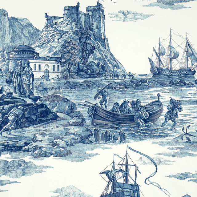 Schumacher Fabric Marine Toile Indigo 176161 Schumacher-Classics 100% Cotton - Horizontal: 38 and Vertical: 75 53 - My Fabric Connection -
