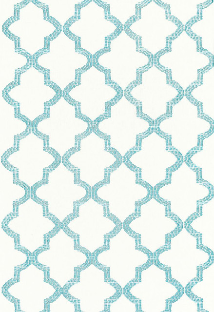 Schumacher Fabric Tangier Embroidery Caribbean 68342 Chroma 85% Linen, 15% Rayon Martindale 10,000 Horizontal: 3.5 and Vertical: 7.5 50 - My Fabric Connection -