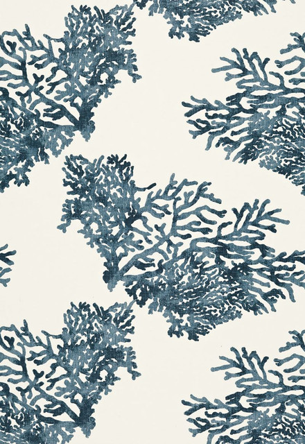 Schumacher Fabric Great Barrier Reef Indigo 175361 Nautilus 100% Linen - Horizontal: 27 and Vertical: 26 54 - My Fabric Connection -