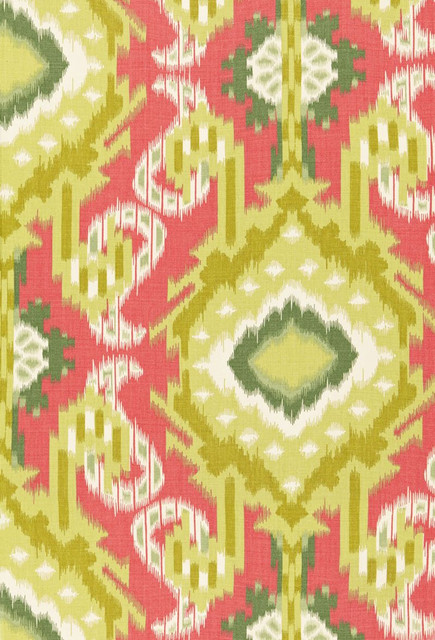 Schumacher Fabric Kiribati Ikat Print Coral 174980 COLLECTION-NAME-TBA-174980 100% Linen Martindale 16,000 Horizontal: 18 and Vertical: 34.5 54 - My Fabric Connection -