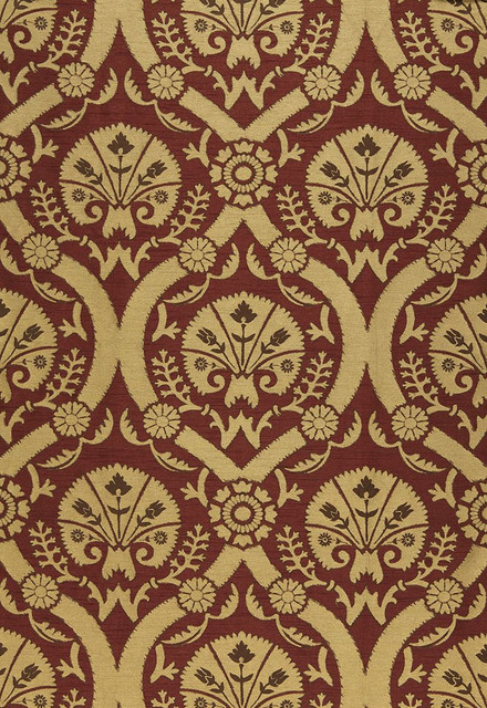 Schumacher Fabric Taza Damask Spice 65771 Chroma 100% Polyester Wyzenbeek 15,000 Horizontal: 7 and Vertical: 19 55.25 - My Fabric Connection -