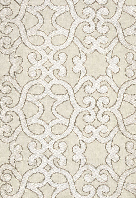 Schumacher Fabric Amboise Linen Embroidery Oyster 65182 Au-Naturel 61% Linen, 39% Viscose - Horizontal: 16.75 and Vertical: 15 50 - My Fabric Connection -