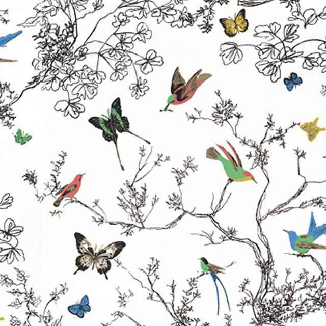 Schumacher Fabric Birds & Butterflies Multi On White 174760 Exuberant Prints 27.0" - My Fabric Connection - Schumacher Fabric Birds & Butterflies Multi On White 174760 Exuberant Prints 27.0" - My Fabric Connection -
