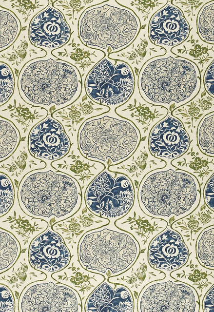 Schumacher Fabric Katsugi Indigo & Green 2620932 Exuberant-Prints 55% Linen, 45% Cotton - Horizontal: 27 and Vertical: 25 54 - My Fabric Connection -
