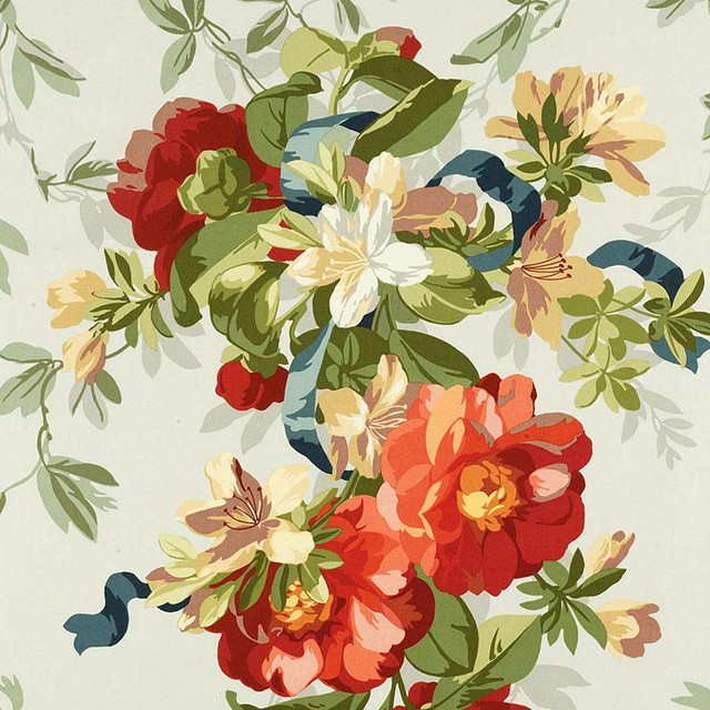Schumacher Fabric Ellesmere Ribbon Floral Aqua 173811 Good Vibrations 27.0" - My Fabric Connection -