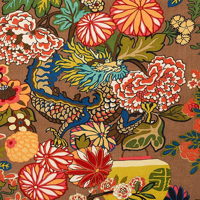 Schumacher Fabric Chiang Mai Dragon Mocha 173274 Exuberant Prints 27.0" - My Fabric Connection - Schumacher Fabric Chiang Mai Dragon Mocha 173274 Exuberant Prints 27.0" - My Fabric Connection -
