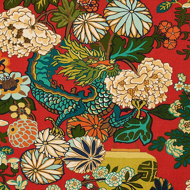 Schumacher Fabric Chiang Mai Dragon Lacquer 173271 Exuberant Prints 27.0" - My Fabric Connection - Schumacher Fabric Chiang Mai Dragon Lacquer 173271 Exuberant Prints 27.0" - My Fabric Connection -