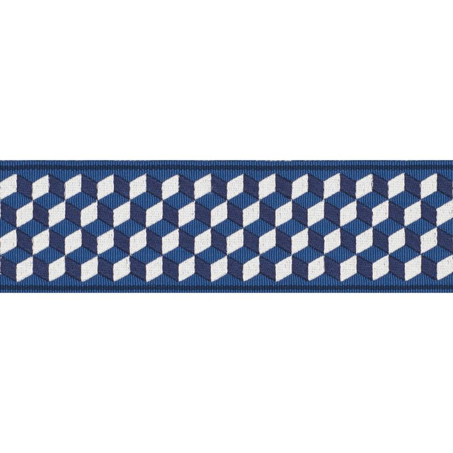 Schumacher Fabric Tumbling Blocks Tape Bleu 71261 Miles-Redd-Passementerie 70% Viscose, 30% Rayon - Horizontal: 5/8- and Vertical: - 2.75 - My Fabric Connection -
