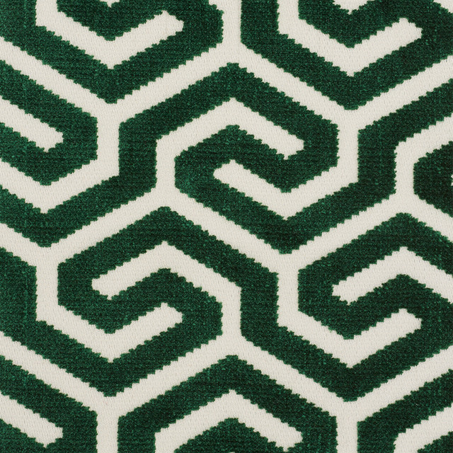 Schumacher Fabric Ming Fret Velvet Emerald 73103 Cut-Patterned-Velvets 54% Cotton, 46% Viscose Wyzenbeek 50,000 Horizontal: 3.75 and Vertical: 3.25 50 - My Fabric Connection -