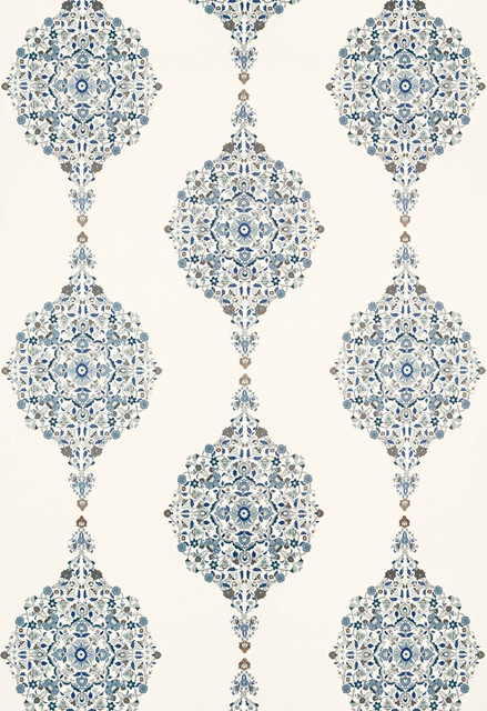 Schumacher Fabric Mehndi Linen Print Indigo 175321 Au-Naturel 50% Cotton, 50% Jute - Horizontal: 17.5 and Vertical: 31 52.5 - My Fabric Connection -