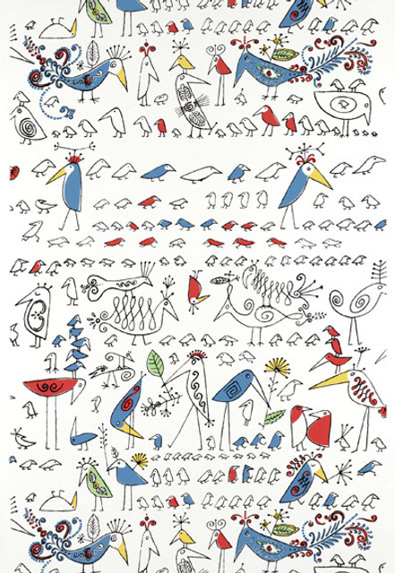 Schumacher Fabric Aviary Multi On White 174771 Exuberant-Prints 100% Cotton - Horizontal: 27 and Vertical: 36.75 54 - My Fabric Connection -