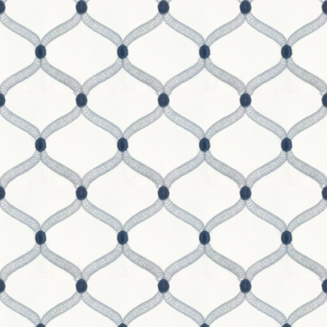 Stout Fabric Ferry 1 Blue/White Color My Window Opal/Federal 73% Cotton 27% Polyester Rayon Embroidery INDIA FLAME RETARDANT-U.F.A.C. CLASS 1 (OR A) FLAME RETARDANT-N.F.P.A. 260A CLASS 1 CATB 117-2013 WYZENBEEK 12 000 DOUBLE RUB WEAR TEST (MEDIUM DUTY) Horizontal: 3.75 and Vertical: 4.25 52.5 in - My Fabric Connection -