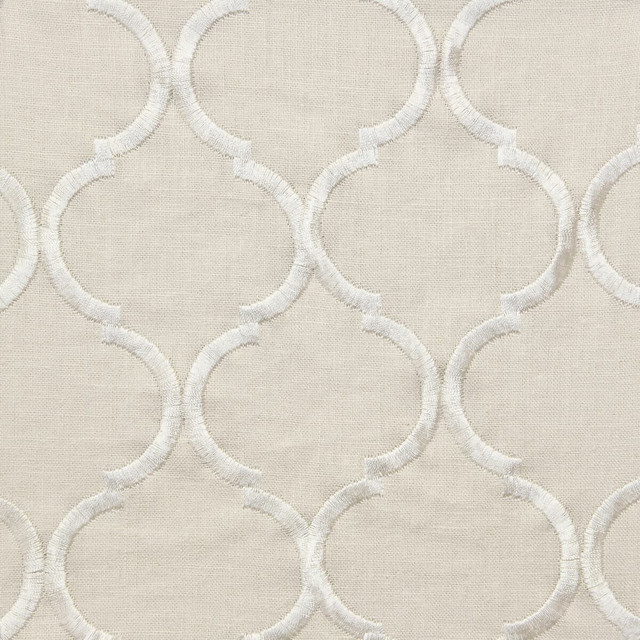 Stout Fabric Irvine 1 Birch Color My Window Snow/Vanilla 55% Linen 45% Spun Viscose Viscose Embroidery CHINA Horizontal: 3.25 and Vertical: 3.75 47 in - My Fabric Connection -