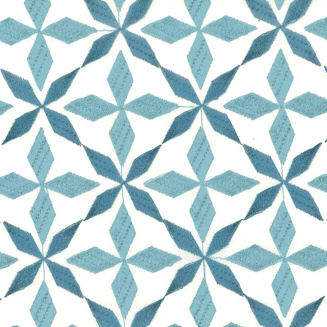 Stout Fabric Nicole 1 Denim Comfortable Living Bluebird/Indigo 59% Cotton 41% Polyester Polyester Embroidery INDIA FLAME RETARDANT-U.F.A.C. CLASS 1 (OR A) Horizontal: 3.125 and Vertical: 3 52 in - My Fabric Connection -