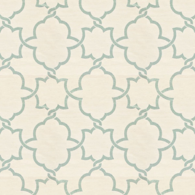 Stout Fabric Gerber 2 Aqua Color My Window Seaglass/Harbor 86% Polyester 14% Cotton Viscose Embroidery INDIA FLAME RETARDANT-U.F.A.C. CLASS 1 (OR A) Horizontal: 11 and Vertical: 12.25 50 in - My Fabric Connection -