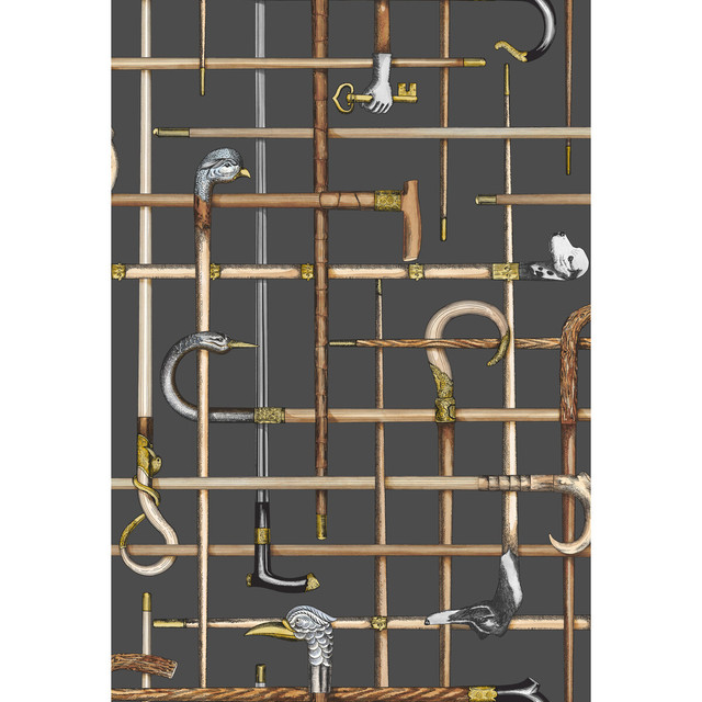 Cole & Son Wallcovering Bastoni Charcoal COLE & SON FORNASETTI SENZA TEMPO PAPER - 100% United Kingdom - Horizontal: 20.5 and Vertical: 30 20.5 - My Fabric Connection -