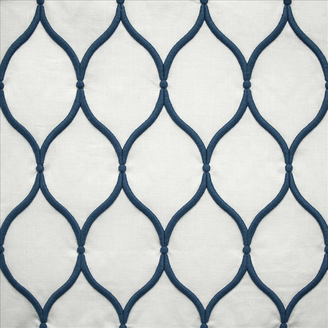 Kasmir Fabric Ashbury Ogee Navy 1458 55% Cotton
40% Polyester
5% Linen
 INDIA 50,000 Wyzenbeek Double Rubs Horizontal: 4 inches and Vertical: 7 6/8 inches 54 - My Fabric Connection -