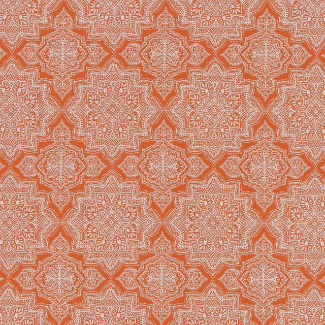 Charlotte Fabric D1435 Tangerine Mandala Vibrant Wovens 100% Woven Polypropylene Europe Exceeds 100,000 Wyzenbeek Rubs (Heavy Duty) Horizontal 6" x Vertical 7" 54 Inches - My Fabric Connection -
