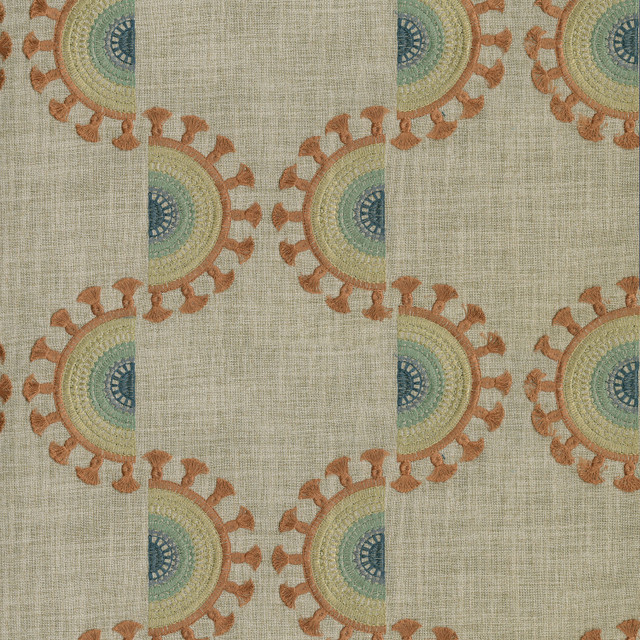 PKL Studio Fabric Solara Emb Sunset 408990 - Base: 100% Polyester Emb: 100% Polyester India 50000 Horizontal: 12.75 and Vertical: 9.25 54" Base 52" emb. - My Fabric Connection -