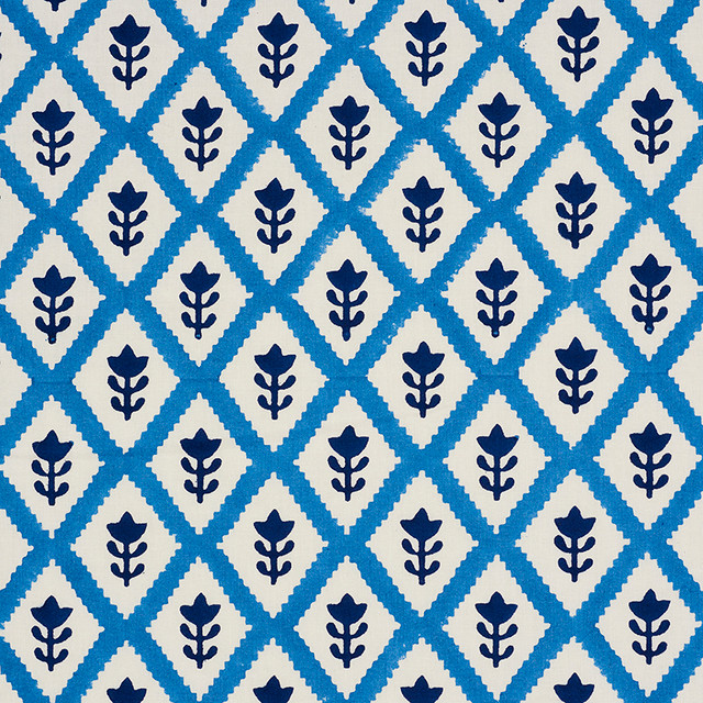 Schumacher Fabric Buti Blue 179230 MOLLY MAHON HAND BLOCK PRINTS See Sample INDIA - </p><p>Repeat: Horizontal: 2" (5CM) and Vertical: 2 1/4 (6CM) 53" (135CM) - My Fabric Connection -