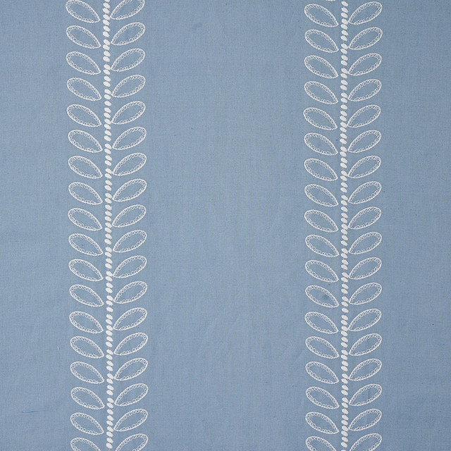 Schumacher Fabric Camile Embroidery Sky 78742 NEW TRADITIONAL II See Sample INDIA - </p><p>Repeat: Horizontal: 13 1/4" (34CM) and Vertical: 1 1/2" (4CM) 57" (145CM) - My Fabric Connection -