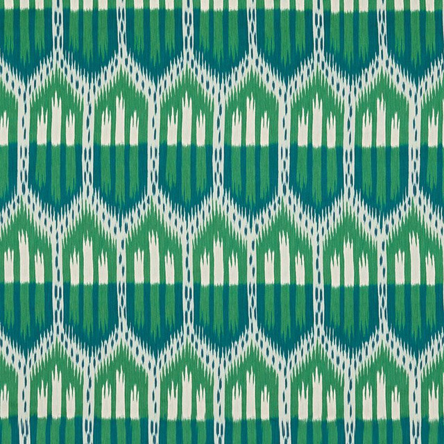 Schumacher Fabric Bukhara Ikat Emerald & Peacock 176083 Ikat Collection 13.12" - My Fabric Connection -