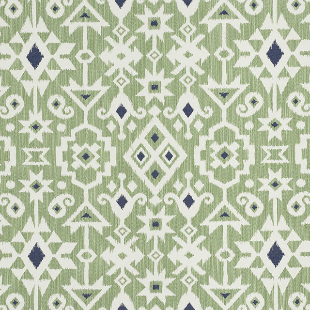 Schumacher Fabric Crusoe Ikat Green 76522 WORLD VIEW See Sample ITALY - </p><p>Repeat: Horizontal: 28" (71CM) and Vertical: 23 1/2" (60CM) 55 7/8" (142M) - My Fabric Connection -