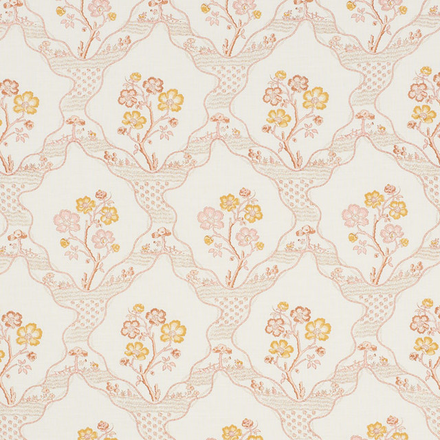 Schumacher Fabric Marella Spice 176853 REVISIT OF POPULAR PATTERNS See Sample UNITED KINGDOM - </p><p>Repeat: Horizontal: 10 3/4" (27CM) and Vertical: 17 1/2" (44CM) 54" (137CM) - My Fabric Connection -