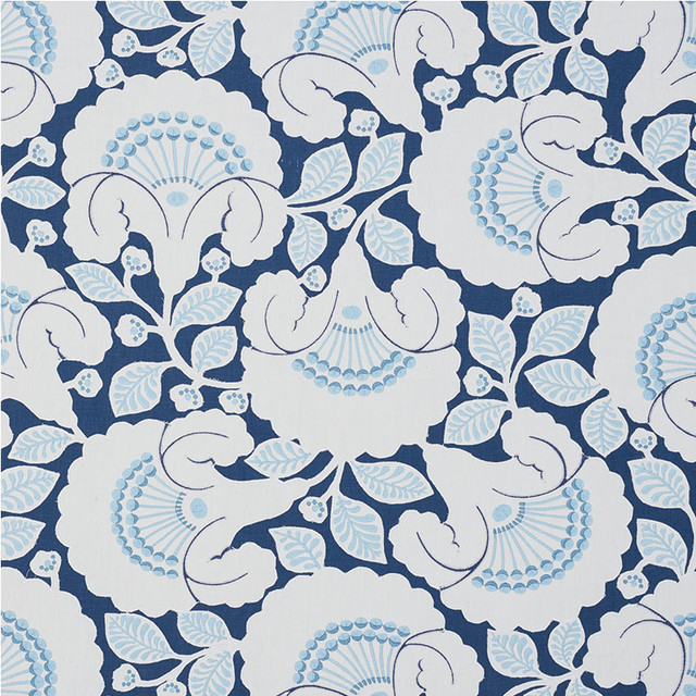 Schumacher Fabric Jackie Applique Embroidery Blue 77301 WALLFLOWERS See Sample INDIA - </p><p>Repeat: Horizontal: 25 3/8" (64CM) and Vertical: 23 1/2" (60CM) 50 3/4" (129CM) - My Fabric Connection -