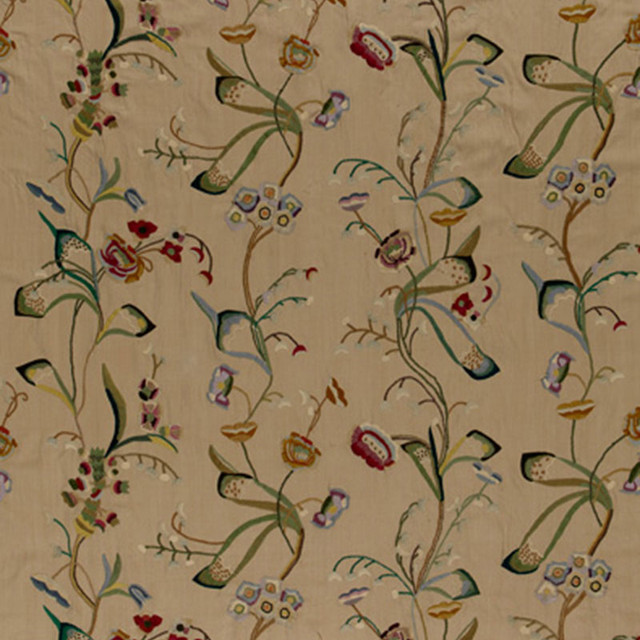 Schumacher Fabric Vanessa Embroidery Chamois/Multi 52090 SCHUMACHER WOVENS S06 See Sample INDIA NOT APPLICABLE </p><p>Repeat: Horizontal: 51" (130CM) and Vertical: 30" (76CM) 51" WIDE (130CM) - My Fabric Connection -