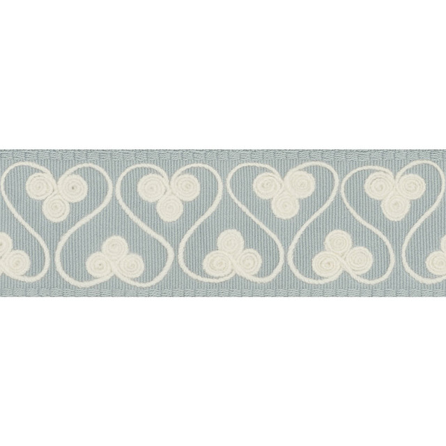 Schumacher Trim Coquette Tape Sky 72742 ONCE UPON A TIME See Sample INDIA - </p><p>Repeat: Horizontal: 1 1/2" (4CM) and Vertical: - 2" (5CM) - My Fabric Connection -