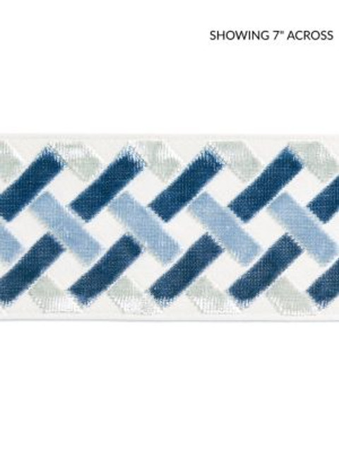 Scalamandre Trim Parquet Velvet Tape Blue Lagoon SCT33260004 PACIFICA 50% VISCOSE 50% COTTON INDIA MEDIUM DUTY Horizontal: 1.5" and Vertical: 3.75 - My Fabric Connection -