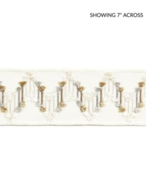 Scalamandre Trim Sayuri Embroidered Tape Fawn SCT33240001 PACIFICA 60% VISCOSE 40% RAYON INDIA LIGHT DUTY Horizontal: 4" and Vertical: 2.75 - My Fabric Connection -