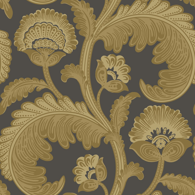 Cole & Son Wallcovering Fanfare Flock Ochre/Char COLE & SON PEARWOOD PAPER - 100% United Kingdom - Horizontal: 20.5 and Vertical: 20.5 20.5 - My Fabric Connection -