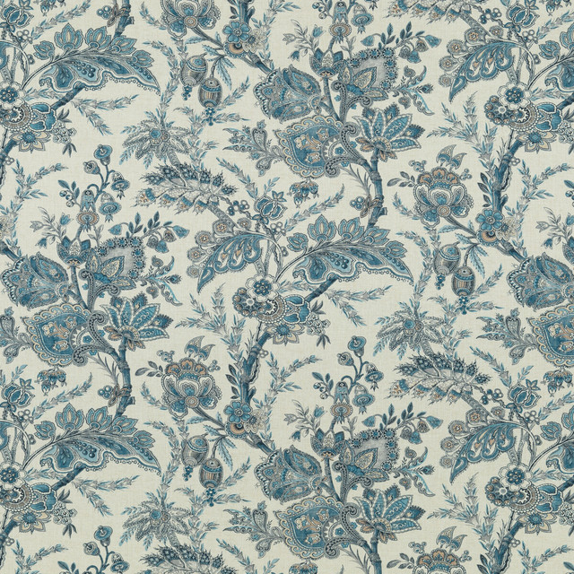 G P & J Baker Fabric Jewel Indienne Blue/Sand COROMANDEL VISCOSE - 82%;LINEN - 18% United Kingdom - Horizontal: 18.124 and Vertical: 27.186 54.372 - My Fabric Connection -