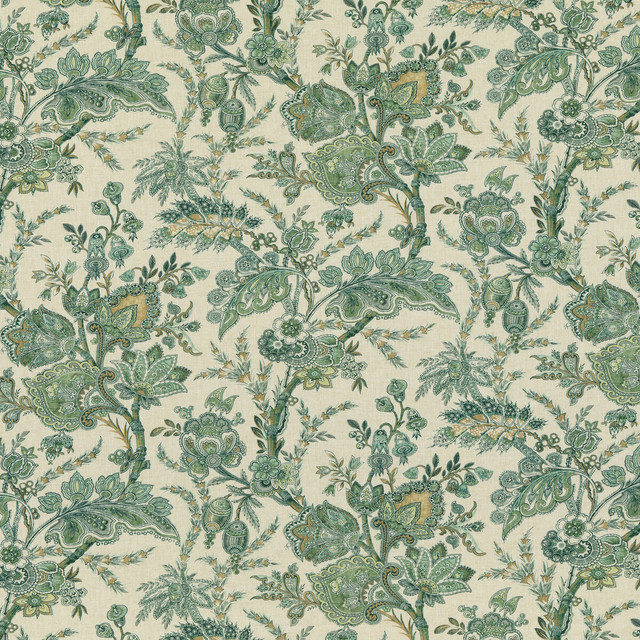 G P & J Baker Fabric Jewel Indienne Emerald COROMANDEL VISCOSE - 82%;LINEN - 18% United Kingdom - Horizontal: 18.124 and Vertical: 27.186 54.372 - My Fabric Connection -