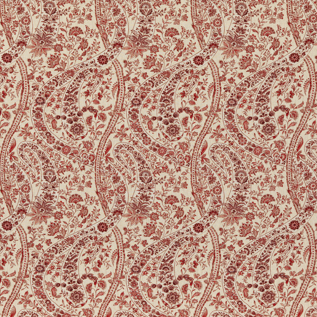G P & J Baker Fabric Bukhara Paisley Red COROMANDEL LINEN - 100% United Kingdom - Horizontal: 13.593 and Vertical: 23.64 54.372 - My Fabric Connection -