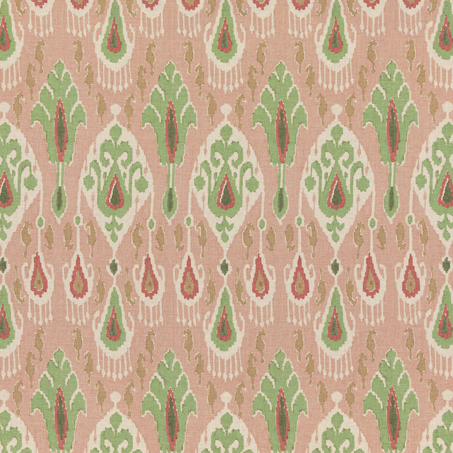G P & J Baker Fabric Ikat Bokhara Rose/Green CHIFU VISCOSE - 49%;LINEN - 26%;COTTON - 17%;POLYESTER - 8% Thailand MEDIUM Horizontal: 10.244 and Vertical: 27.186 51.22 - My Fabric Connection -