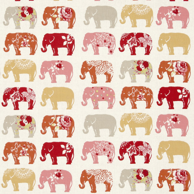 Clarke And Clarke Fabric Elephants Spice CLARKE & CLARKE BLIGHTY COTTON - 100% Turkey MEDIUM Horizontal: - and Vertical: - 54 - My Fabric Connection -