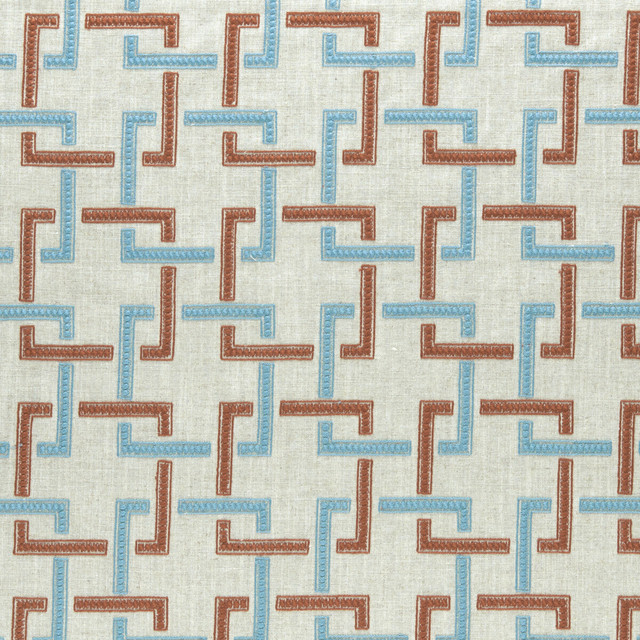 Clarke And Clarke Fabric Sekai Cinnabar/Aqua CLARKE & CLARKE AMARA VISCOSE - 70%;LINEN - 30% India - Horizontal: 6.57 and Vertical: 6.22 55 - My Fabric Connection -