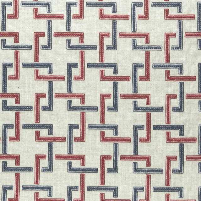 Clarke And Clarke Fabric Sekai Indigo/Red CLARKE & CLARKE AMARA VISCOSE - 70%;LINEN - 30% India - Horizontal: 6.57 and Vertical: 6.22 55 - My Fabric Connection -