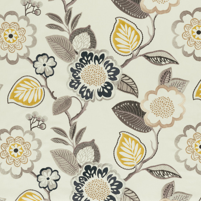 Clarke And Clarke Fabric Beaulieu Charcoal/Chartreuse CLARKE & CLARKE COTE D AZUR COTTON - 71%;VISCOSE - 21%;POLYESTER - 8% India - Horizontal: 15.71 and Vertical: 25.08 50 - My Fabric Connection -