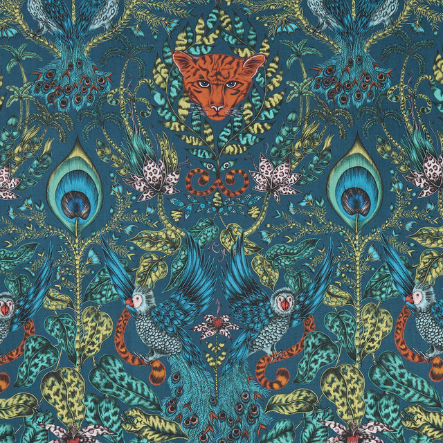 Clarke And Clarke Fabric Amazon Navy ANIMALIA BY EMMA J SHIPLEY FOR C&C COTTON - 100% United Kingdom HEAVY Horizontal: 13.58 and Vertical: 24.61 54 - My Fabric Connection -