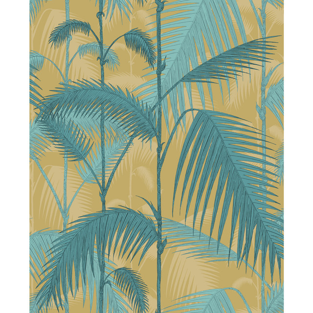 Cole & Son Fabric Palm Jungle Orchre & Petrol COLE & SON CONTEMPORARY FABRICS LINEN - 61%;COTTON - 29%;NYLON - 10% United Kingdom HEAVY Horizontal: 17.7 and Vertical: 22 53 - My Fabric Connection -