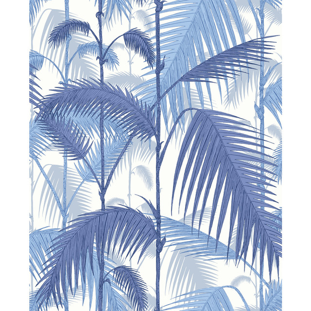 Cole & Son Fabric Palm Jungle Hyaci On Wht COLE & SON CONTEMPORARY FABRICS LINEN - 61%;COTTON - 29%;NYLON - 10% Italy HEAVY Horizontal: 17.7 and Vertical: 22 53 - My Fabric Connection -