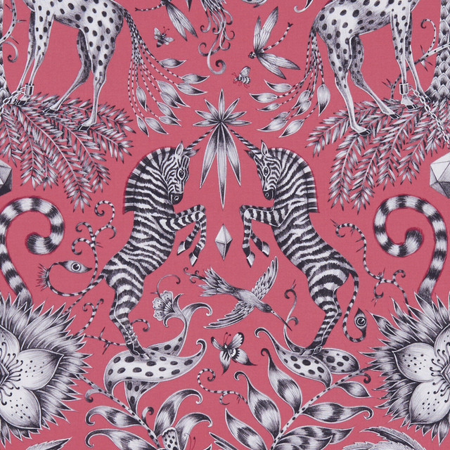 Clarke And Clarke Fabric Kruger Magenta ANIMALIA BY EMMA J SHIPLEY FOR C&C COTTON - 100% United Kingdom HEAVY Horizontal: 13.58 and Vertical: 22.44 54 - My Fabric Connection -
