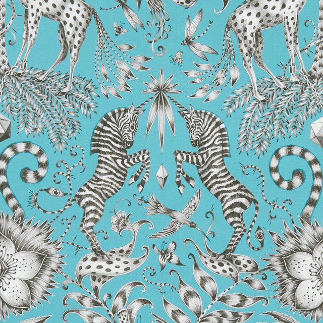 Clarke And Clarke Fabric Kruger Teal ANIMALIA BY EMMA J SHIPLEY FOR C&C COTTON - 100% United Kingdom HEAVY Horizontal: 13.58 and Vertical: 22.44 54 - My Fabric Connection -