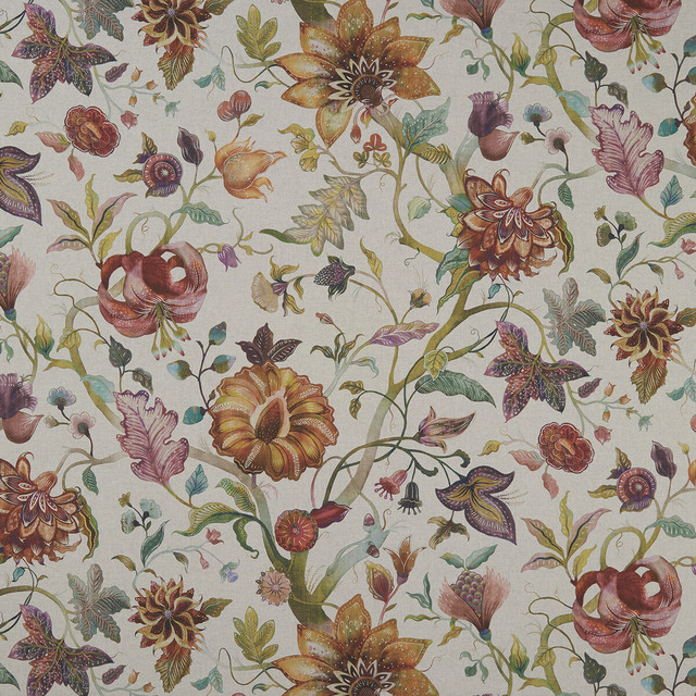 Clarke And Clarke Fabric Delilah Culla Spice/Linen CLARKE & CLARKE COUNTRY GARDEN COTTON - 80%;POLYESTER - 20% Spain MEDIUM Horizontal: - and Vertical: - 54.375 - My Fabric Connection -