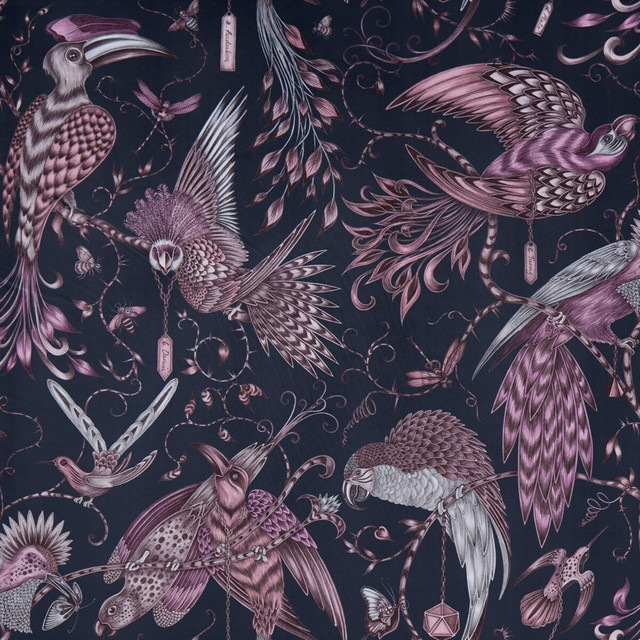 Clarke And Clarke Fabric Audubon Velvet Pink ANIMALIA BY EMMA J SHIPLEY FOR C&C POLYESTER - 100% Spain HEAVY Horizontal: 54.33 and Vertical: 26.97 54 - My Fabric Connection -